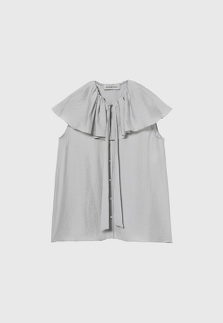 SHEER SILK RUFFLE SLEEVELESS BLOUSE / シアーシルクラッフルスリーブレスブラウス