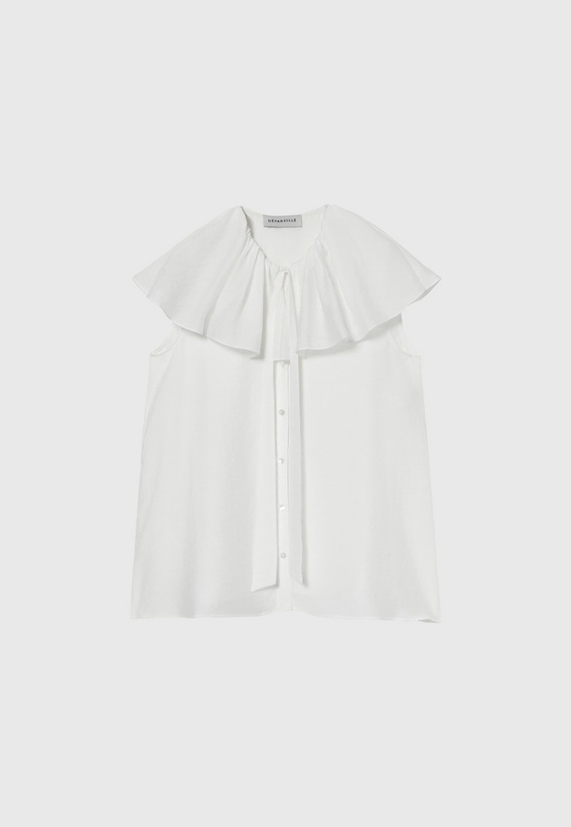 SHEER SILK RUFFLE SLEEVELESS BLOUSE / シアーシルクラッフルスリーブレスブラウス 詳細画像 White 1