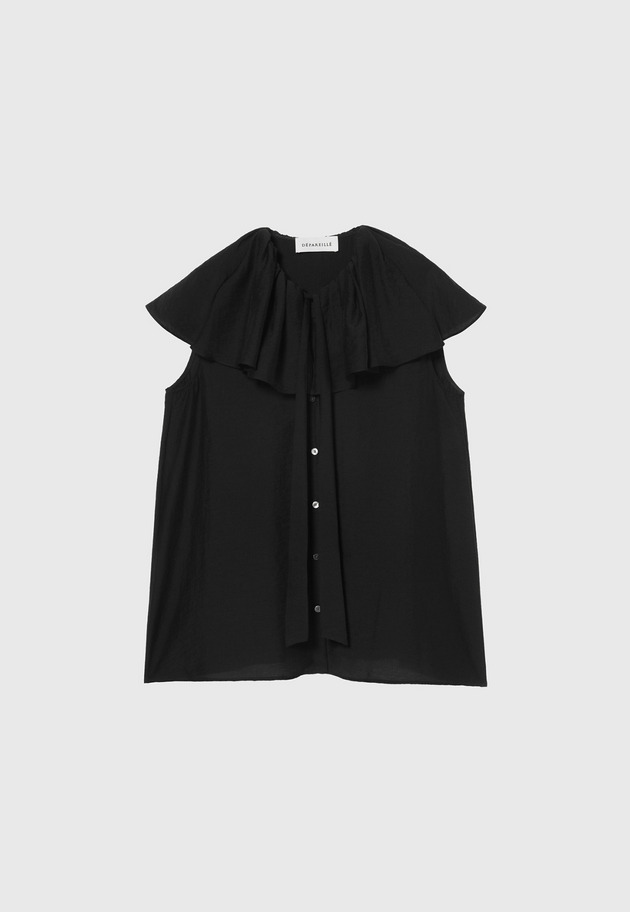 SHEER SILK RUFFLE SLEEVELESS BLOUSE / シアーシルクラッフルスリーブレスブラウス 詳細画像 Black 1