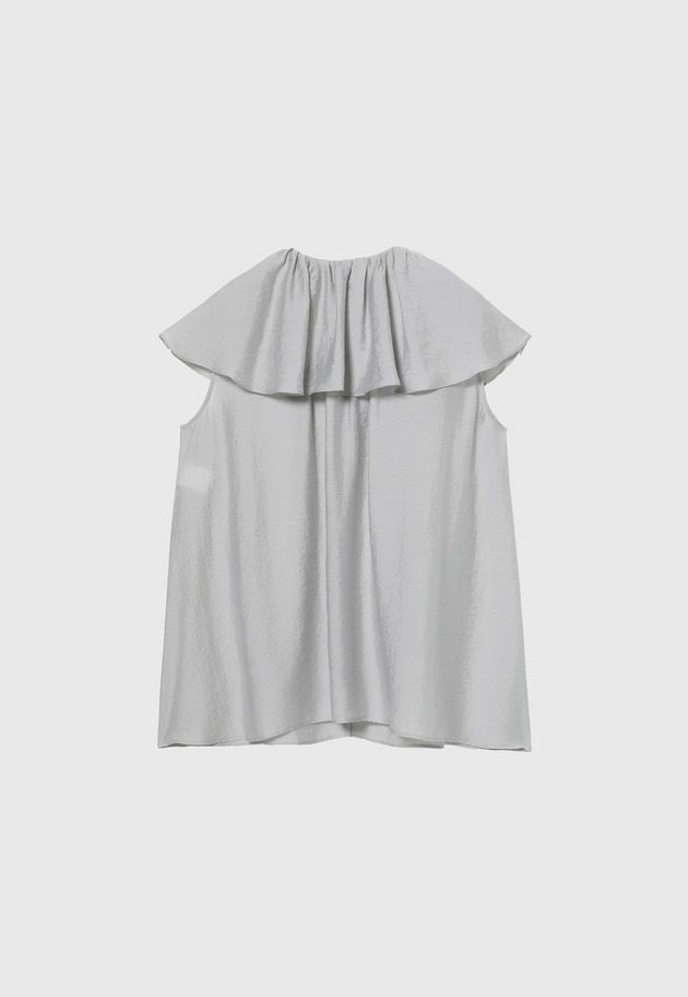 SHEER SILK RUFFLE SLEEVELESS BLOUSE / シアーシルクラッフルスリーブレスブラウス 詳細画像 L.GY 2