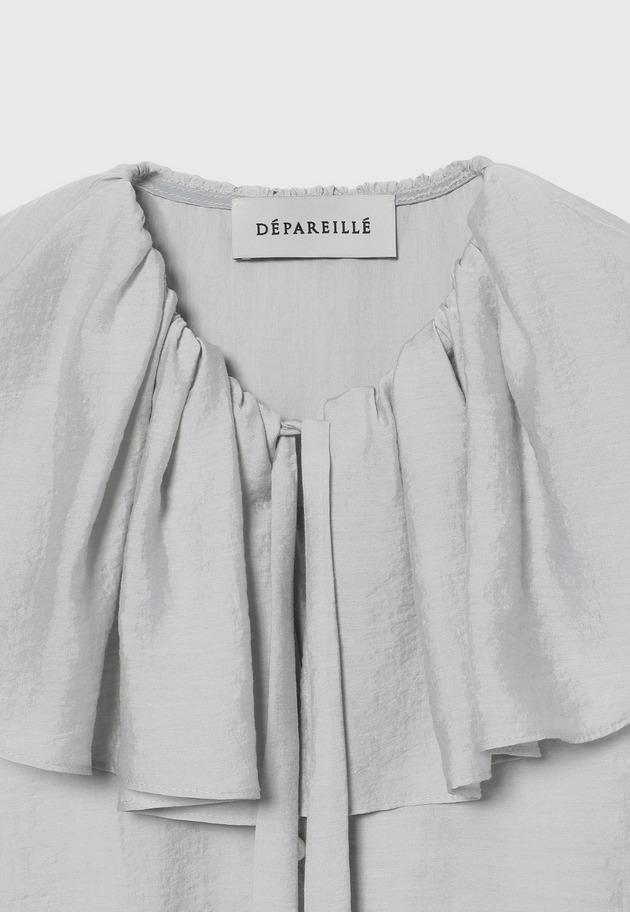 SHEER SILK RUFFLE SLEEVELESS BLOUSE / シアーシルクラッフルスリーブレスブラウス 詳細画像 L.GY 3
