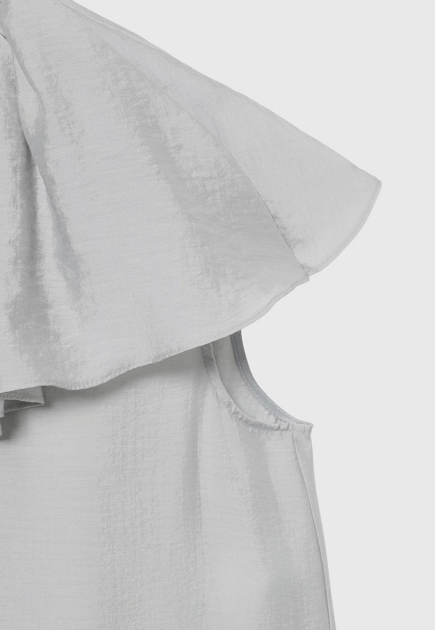 SHEER SILK RUFFLE SLEEVELESS BLOUSE / シアーシルクラッフルスリーブレスブラウス 詳細画像 L.GY 4