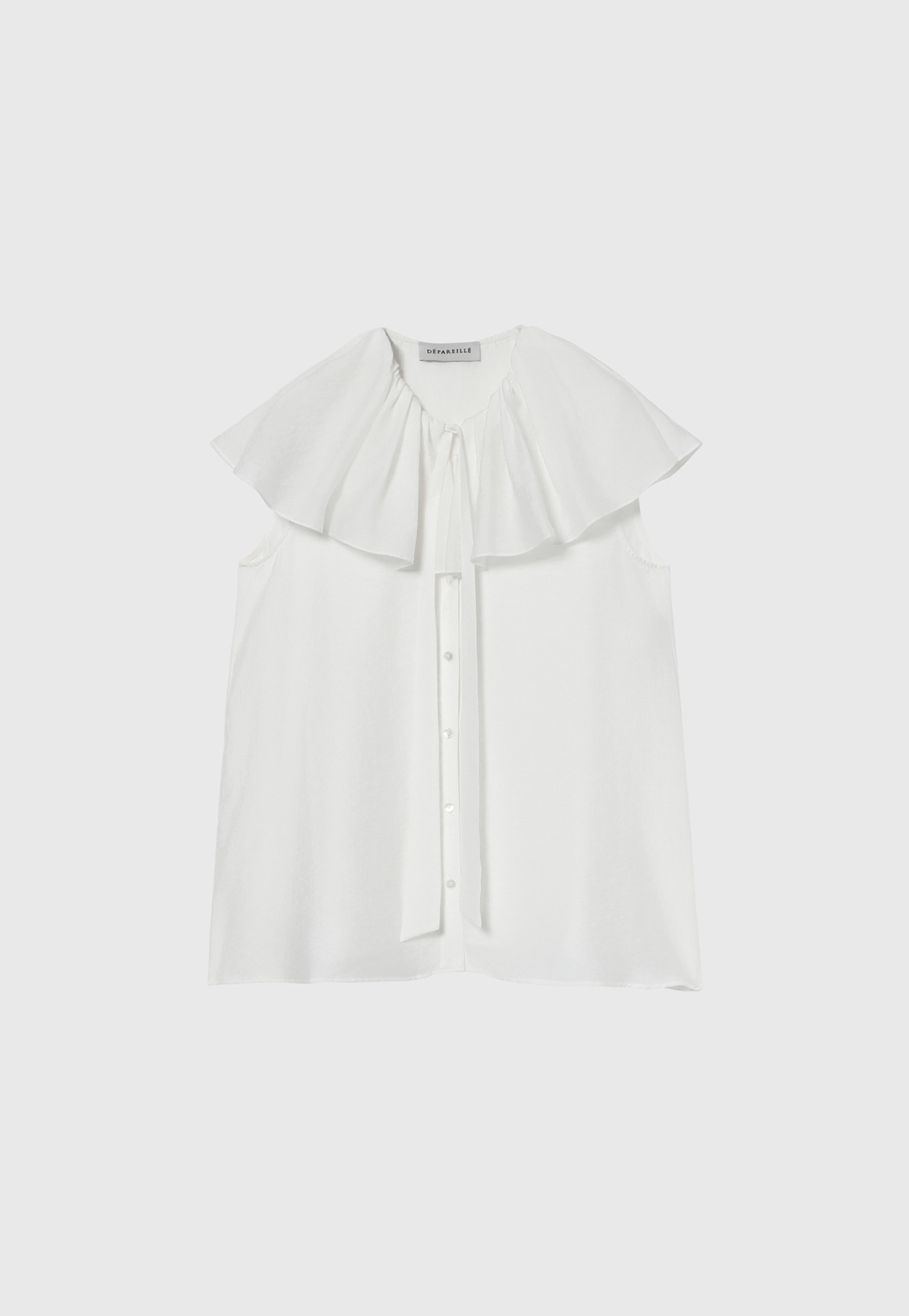 SHEER SILK RUFFLE SLEEVELESS BLOUSE / シアーシルクラッフルスリーブレスブラウス 詳細画像 White 1
