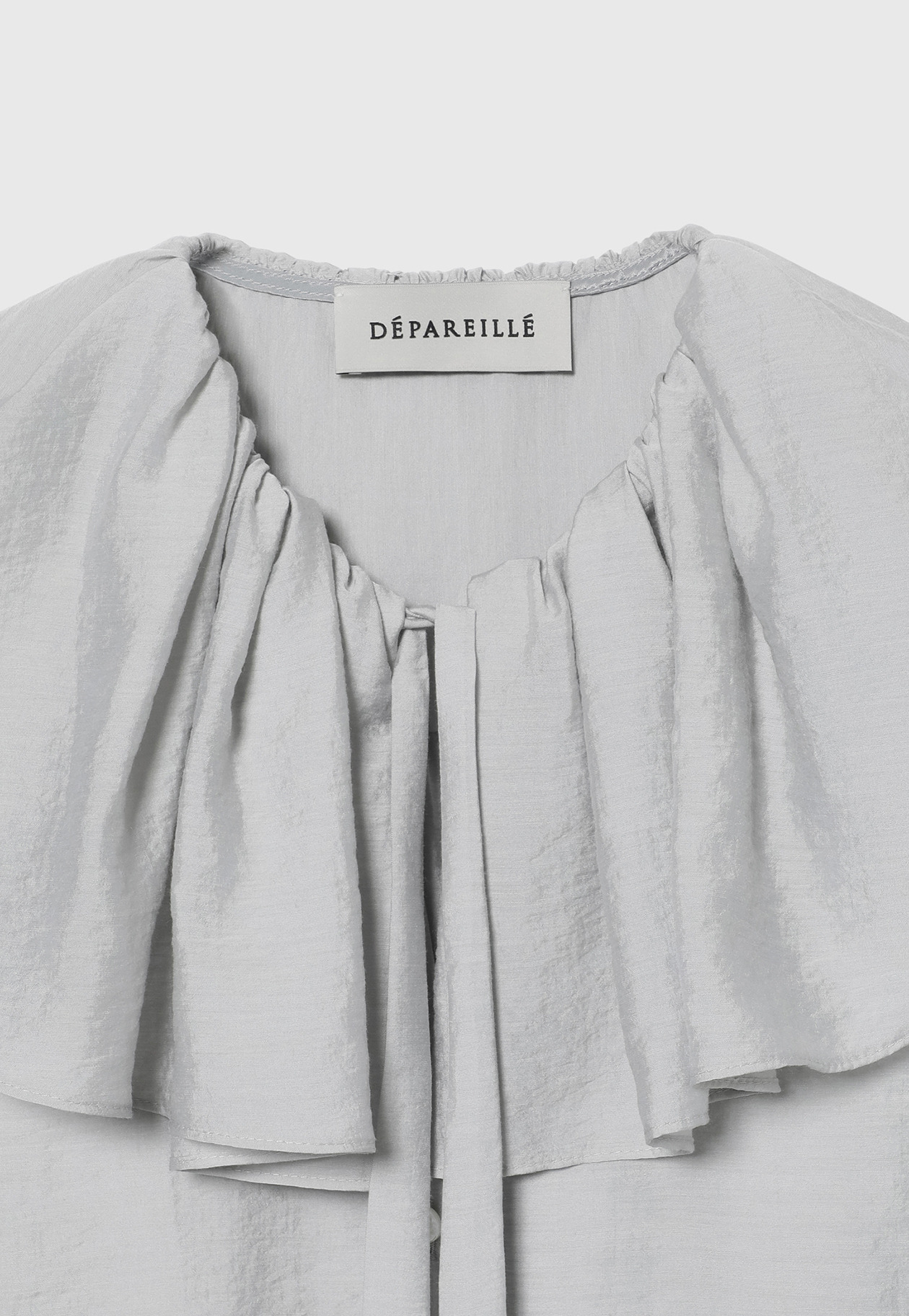 SHEER SILK RUFFLE SLEEVELESS BLOUSE / シアーシルクラッフルスリーブレスブラウス 詳細画像 L.GY 3