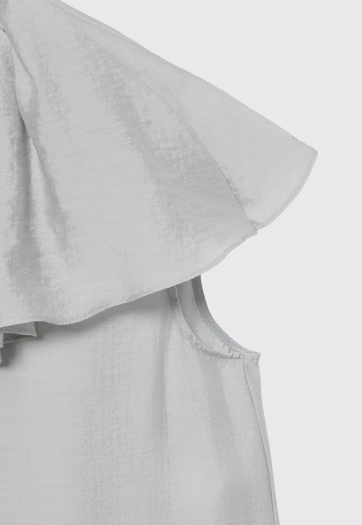 SHEER SILK RUFFLE SLEEVELESS BLOUSE / シアーシルクラッフルスリーブレスブラウス 詳細画像 L.GY 4