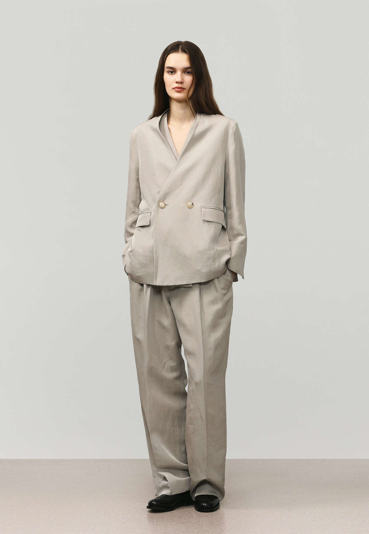 TRIACETATE LINEN NO COLLAR JACKET / トリアセテートリネンノーカラージャケット 詳細画像 Beige 1