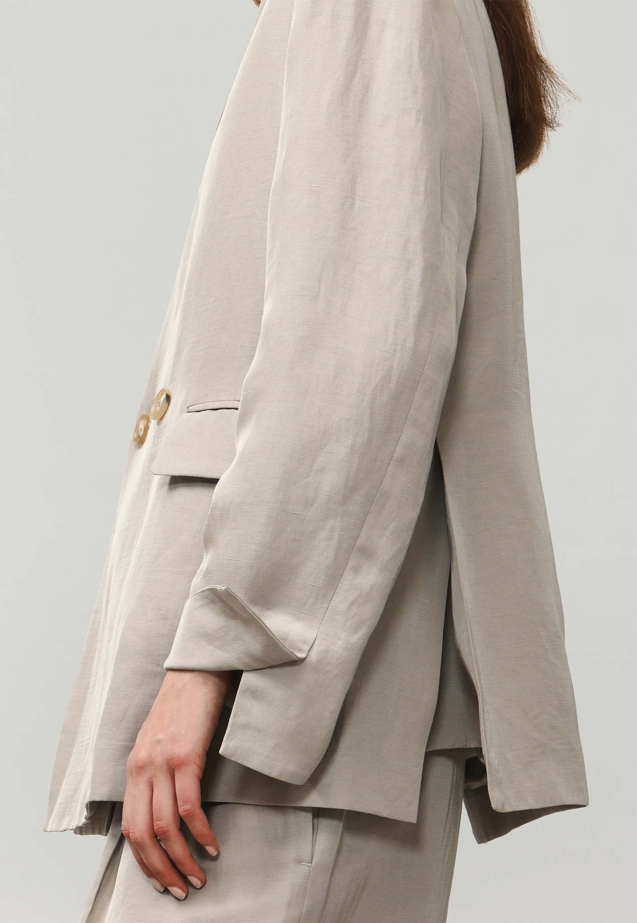 TRIACETATE LINEN NO COLLAR JACKET / トリアセテートリネンノーカラージャケット 詳細画像 Beige 5