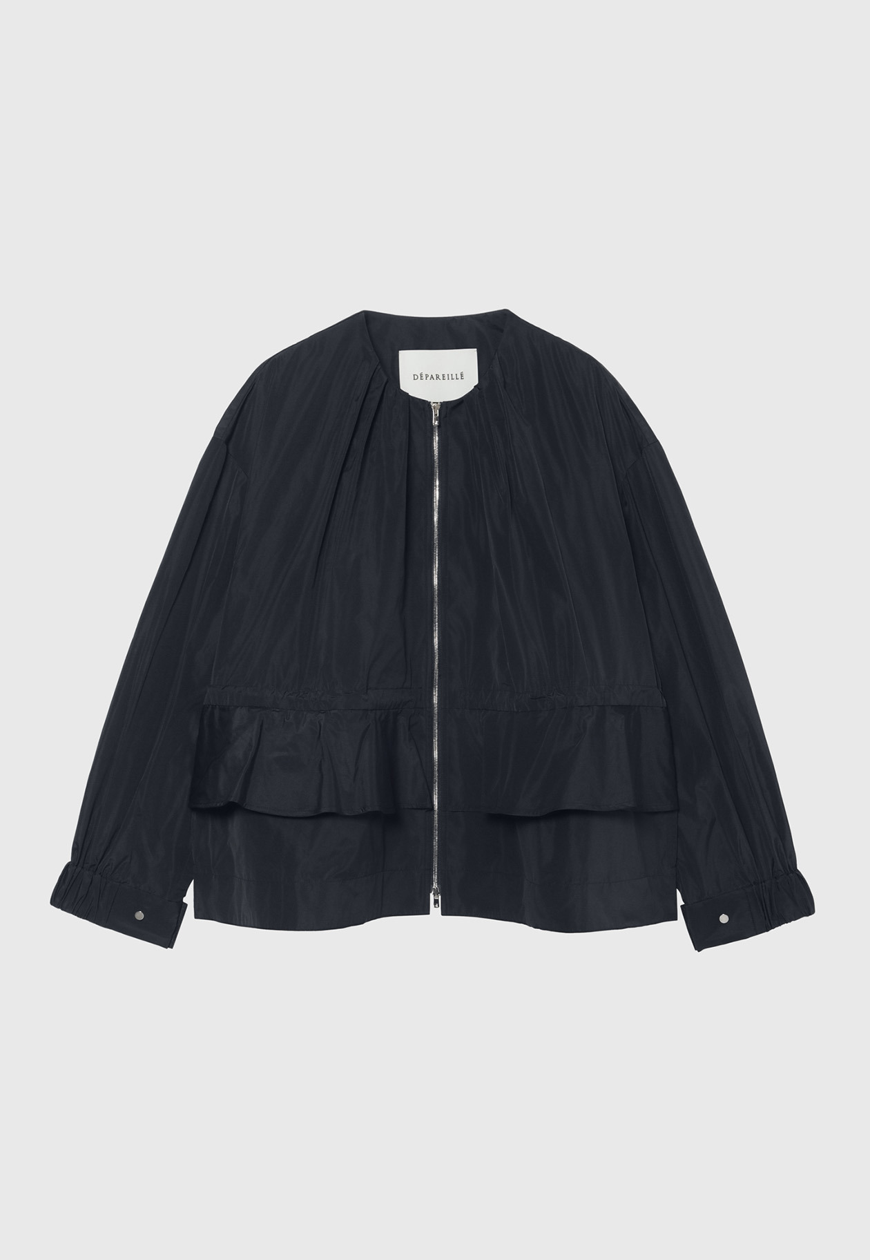 TAFFETA GATHER NO COLLAR JACKET / タフタギャザーノーカラージャケット 詳細画像 Navy 4