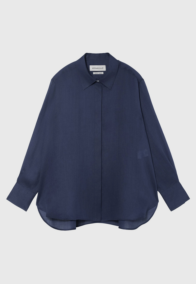 RAMIE TWILL REGULAR COLLAR SHIRT / ラミーツイルレギュラーカラーシャツ 詳細画像 Navy 1