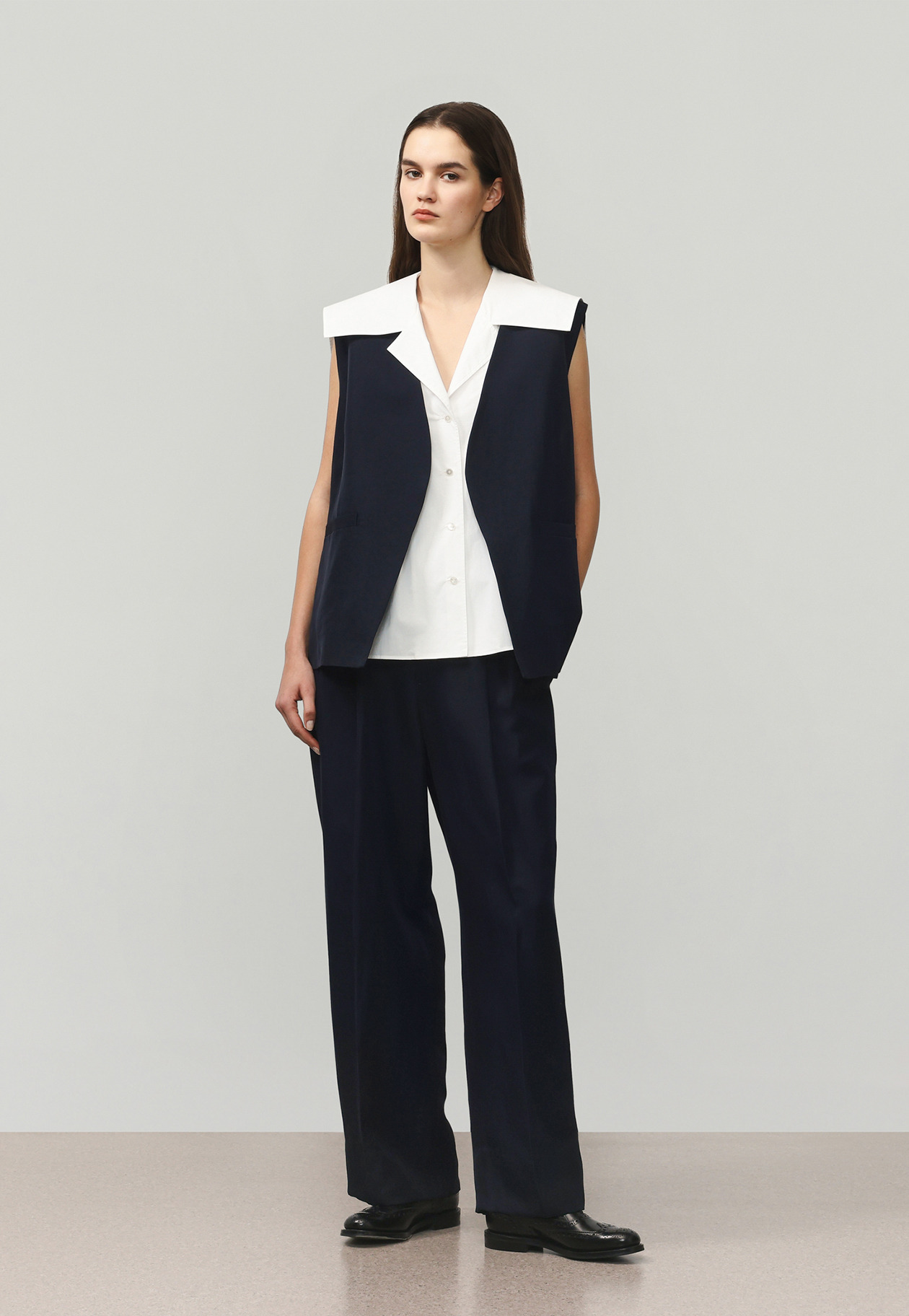 TRIACETATE LINEN GILET / トリアセテートリネンジレ 詳細画像 Navy 1