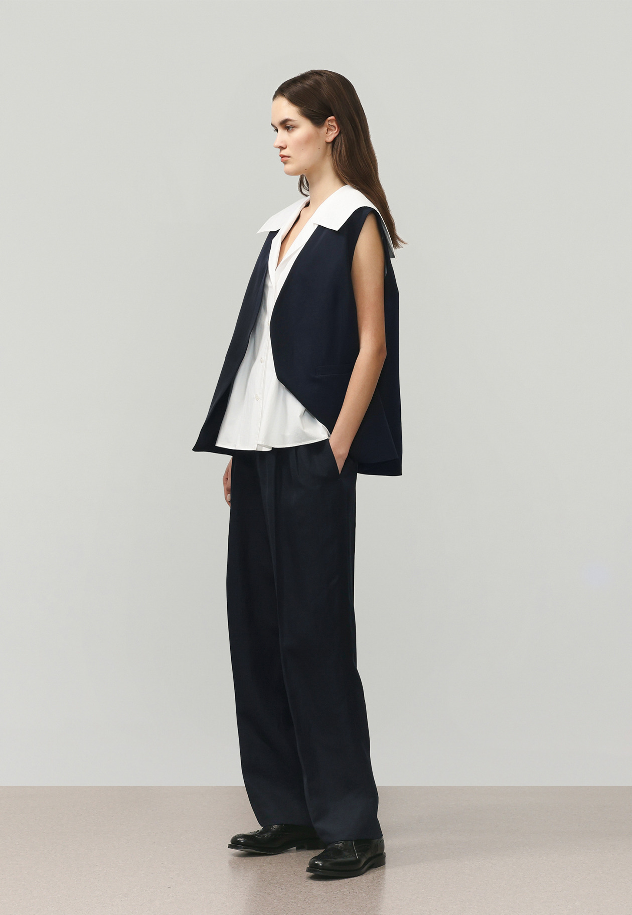 TRIACETATE LINEN GILET / トリアセテートリネンジレ 詳細画像 Navy 2