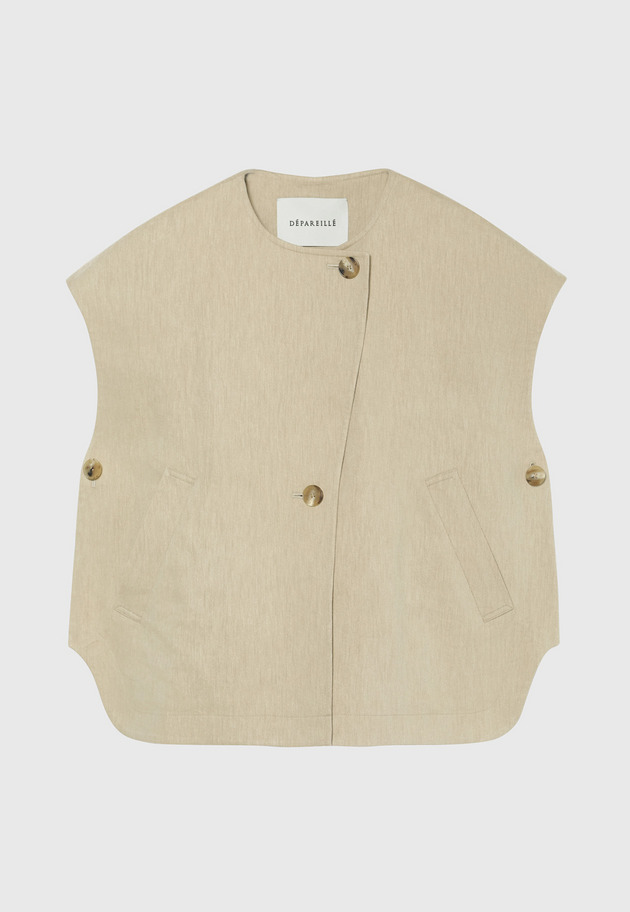VISCORSE LINEN PONCHO GILET / ヴィスコースリネンポンチョジレ 詳細画像 Beige 5