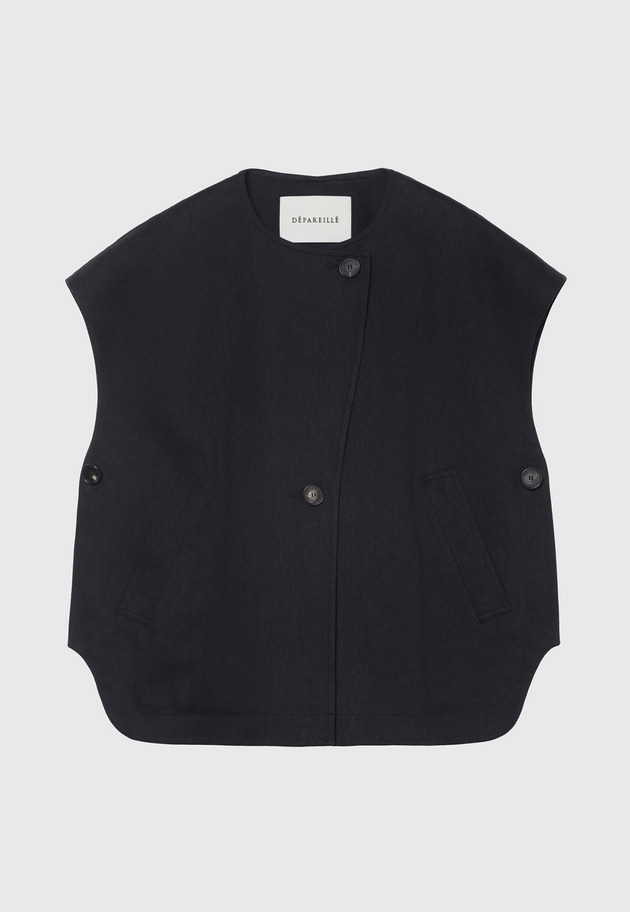 VISCORSE LINEN PONCHO GILET / ヴィスコースリネンポンチョジレ 詳細画像 Navy 1