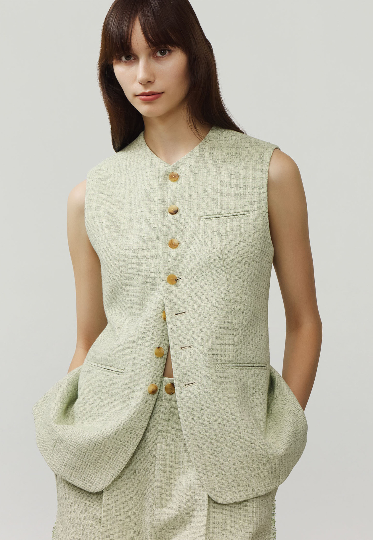 SLUB TWEED GILET / スラブツィードジレ 詳細画像 Green 10