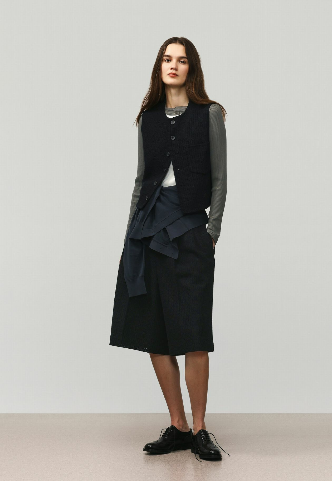 COTTON RAYON KARAMI GILET / コットンレーヨンカラミジレ 詳細画像 Black 1