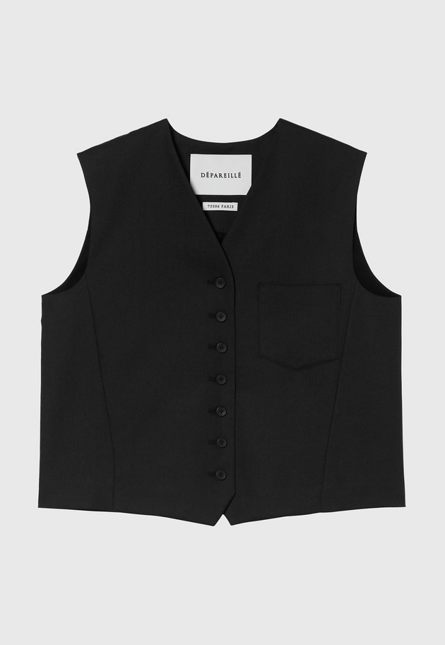 RAMIE POLY TWILL GILET / ラミーポリツイルジレ 詳細画像 Black 1