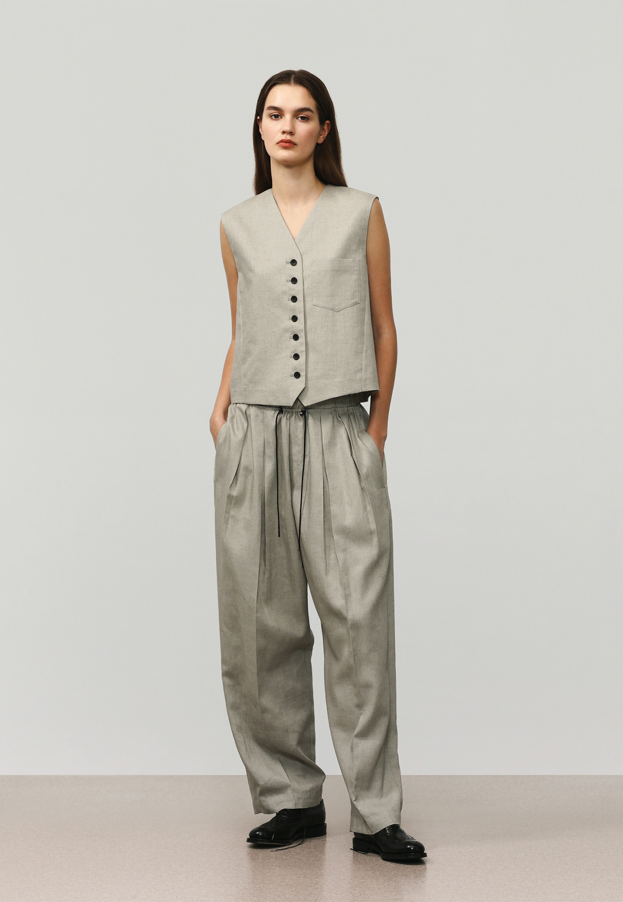 RAMIE POLY TWILL GILET / ラミーポリツイルジレ 詳細画像 Beige 2