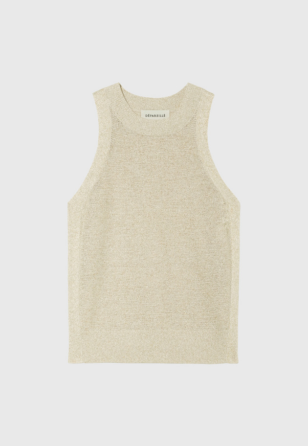 VISCOSE LAME SLEEVELESS TOPS / ヴィスコースラメスリーブレストップス 詳細画像 Beige 1