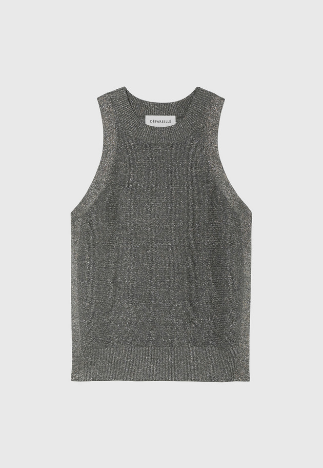 VISCOSE LAME SLEEVELESS TOPS / ヴィスコースラメスリーブレストップス 詳細画像 Gray 1