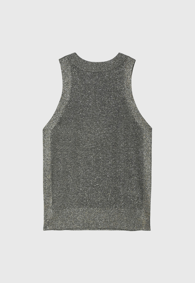 VISCOSE LAME SLEEVELESS TOPS / ヴィスコースラメスリーブレストップス 詳細画像 Gray 2