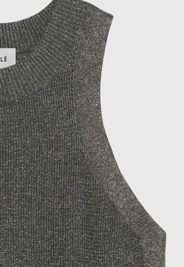 VISCOSE LAME SLEEVELESS TOPS / ヴィスコースラメスリーブレストップス 詳細画像 Gray 3