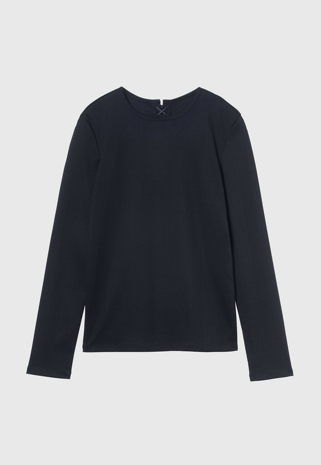 RIB BACK LACE UP CREW NECK TOPS / リブバックレースアップクルーネックトップス 詳細画像 Navy 1