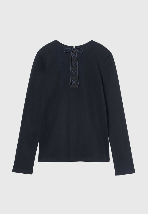 RIB BACK LACE UP CREW NECK TOPS / リブバックレースアップクルーネックトップス 詳細画像 Navy 2