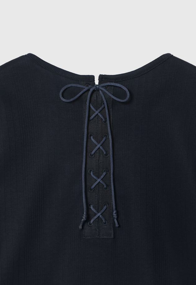 RIB BACK LACE UP CREW NECK TOPS / リブバックレースアップクルーネックトップス 詳細画像 Navy 4