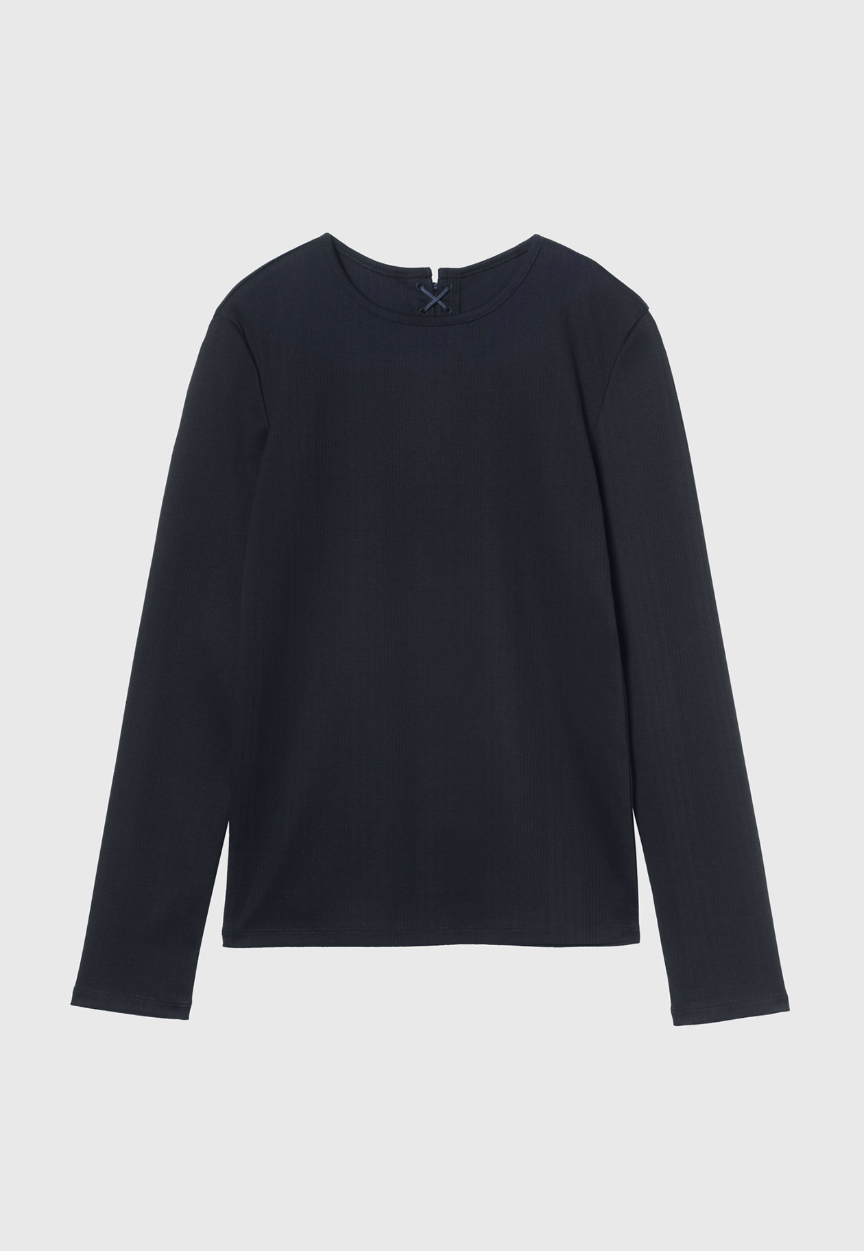 RIB BACK LACE UP CREW NECK TOPS / リブバックレースアップクルーネックトップス 詳細画像 Navy 1