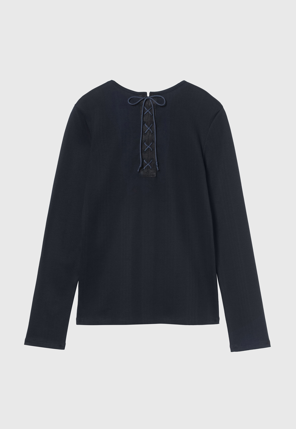 RIB BACK LACE UP CREW NECK TOPS / リブバックレースアップクルーネックトップス 詳細画像 Navy 2