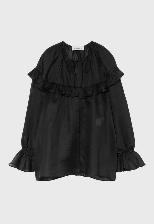 RAMIE TWILL RUFFLE BLOUSE 詳細画像 Black 1