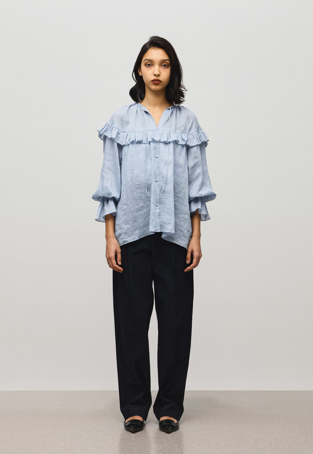 RAMIE TWILL RUFFLE BLOUSE 詳細画像 Sax 1