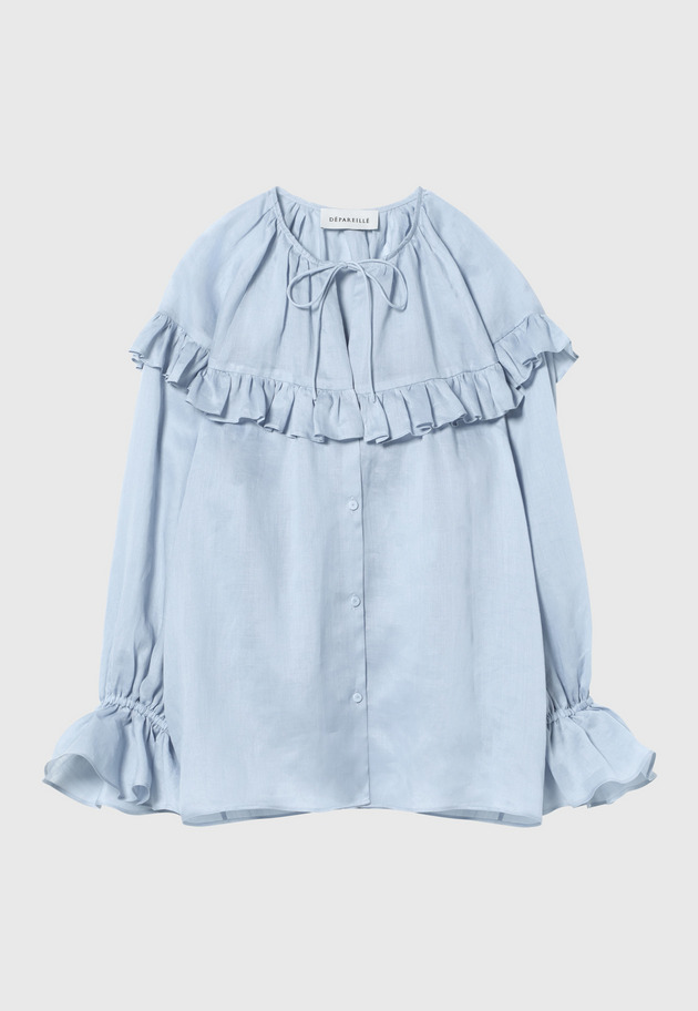 RAMIE TWILL RUFFLE BLOUSE 詳細画像 Sax 2