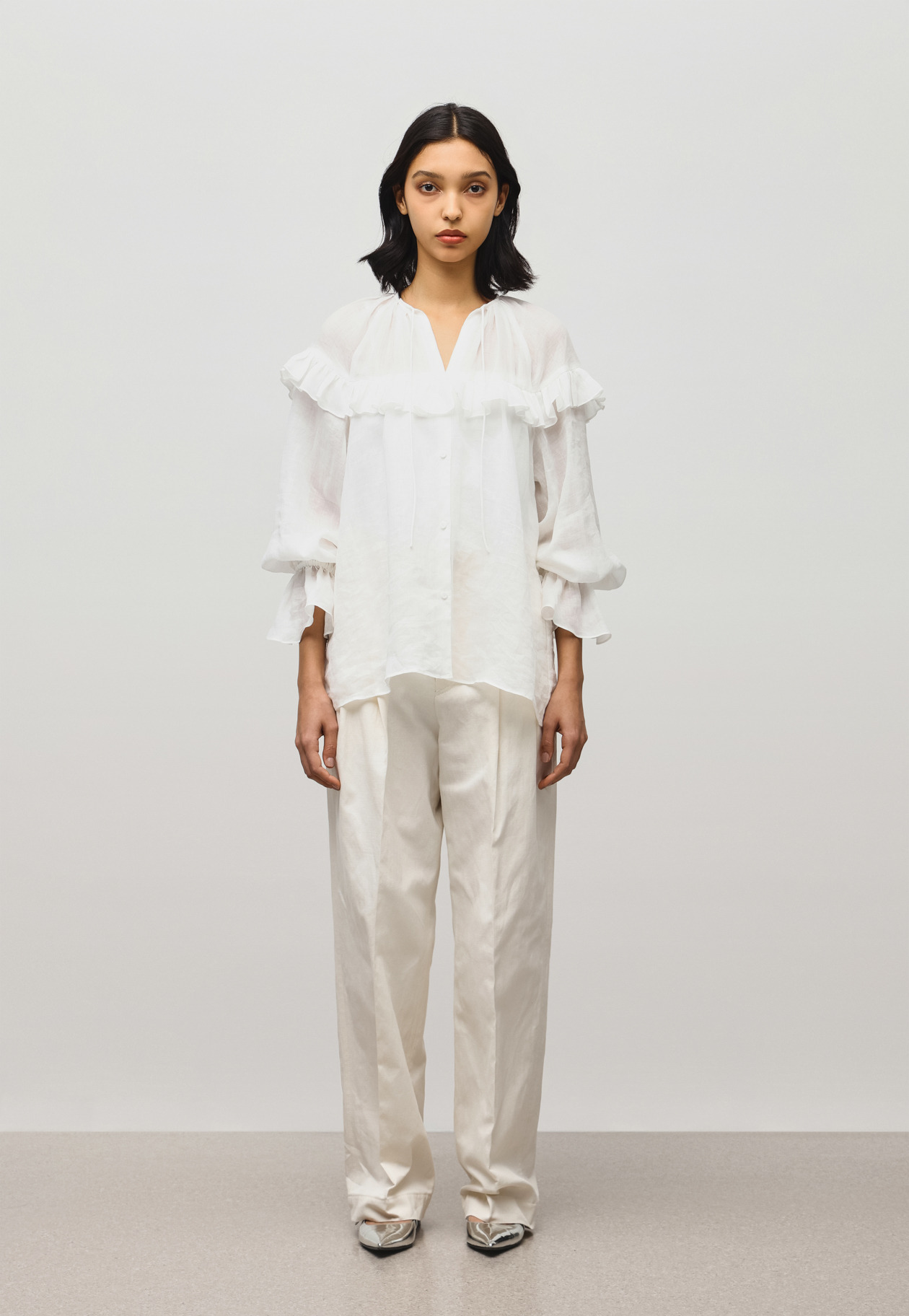 RAMIE TWILL RUFFLE BLOUSE 詳細画像 White 1