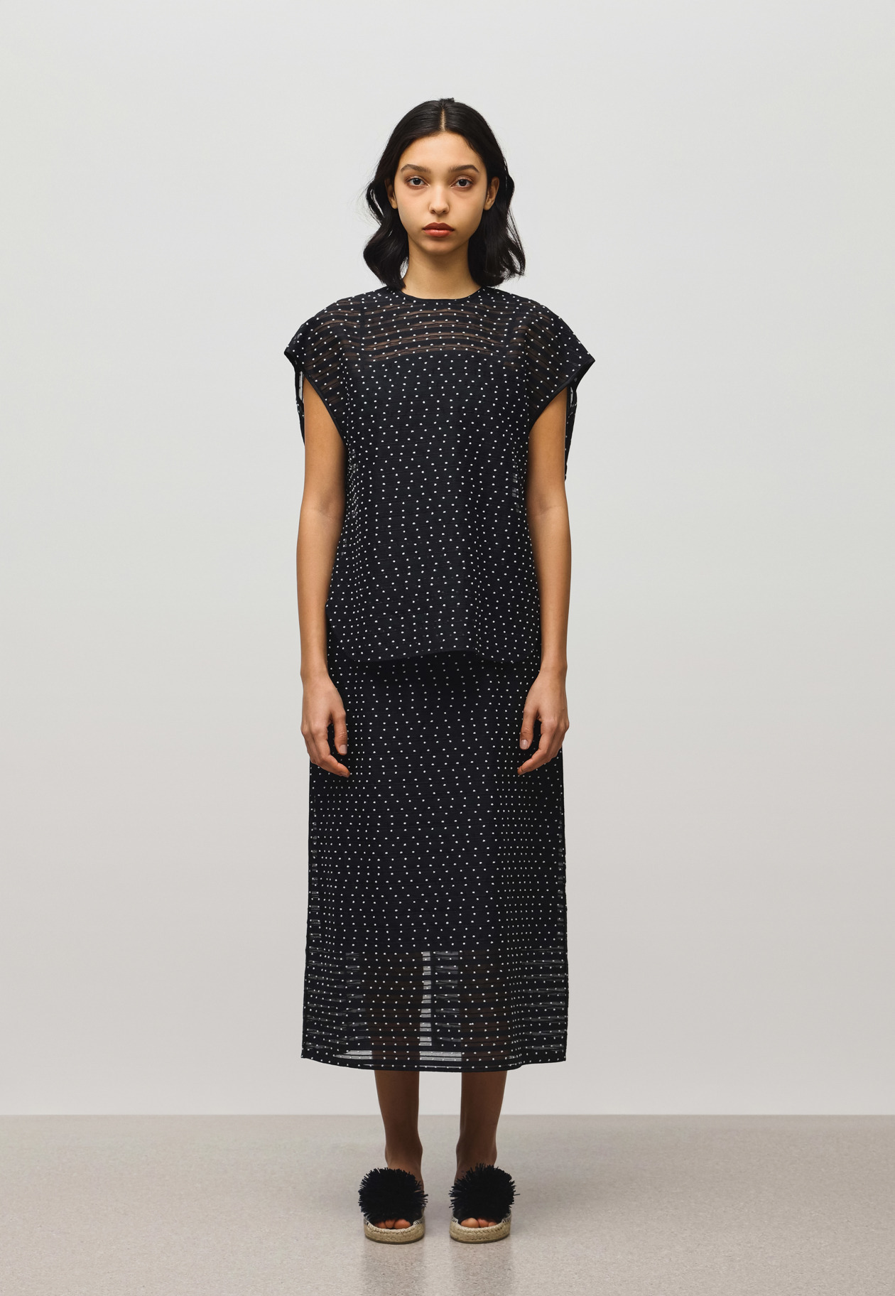 DOT BORDER JACQUARD BLOUSE 詳細画像 Black 1