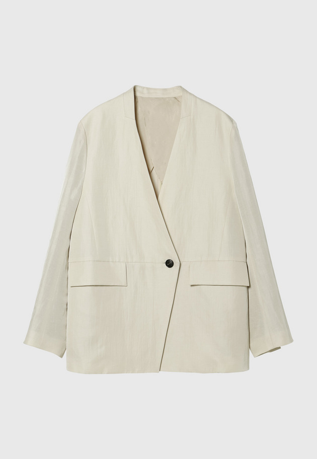 TRIACETATE LINEN NO-COLLAR JACKET 詳細画像 Beige 4