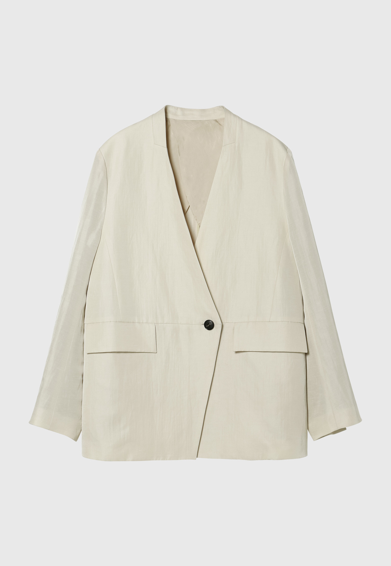 TRIACETATE LINEN NO-COLLAR JACKET 詳細画像 Beige 4