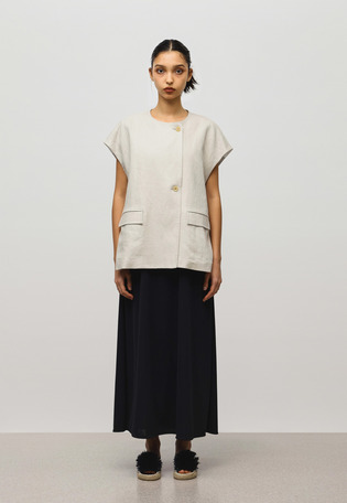LINEN TWILL PONCHO GILET