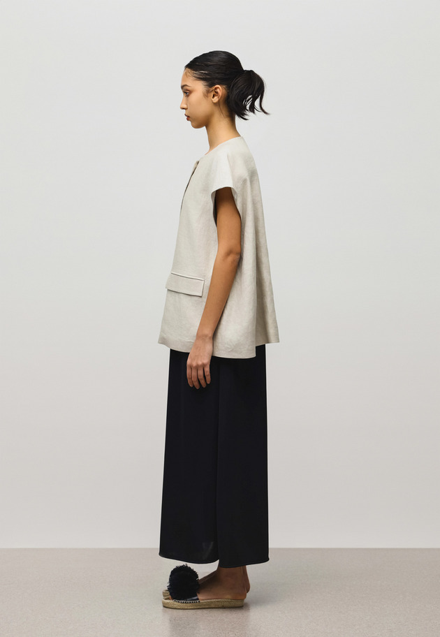 LINEN TWILL PONCHO GILET 詳細画像 Beige 2
